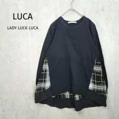 ルカ/レディラックルカ【М】ドッキングカットソー　黒　コットン　日本製　G016