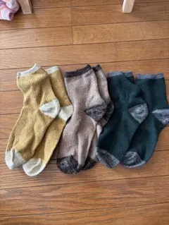 レディース靴下　ウール混紡リブ編みソックス3足セット