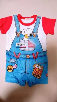 値下げPEANUTS スヌーピー オーバーオールロンパース 70