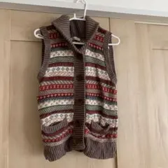 ニットベスト ボタン付き ブラウン系