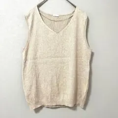 ◉GU　【美品】Vネックリブ編みニットベスト　XL　ベージュ 　レディース