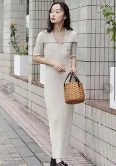 【POLO BCSコラボ】カラーネックメランジケーブルニットワンピース