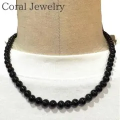 天然黒珊瑚 ネックレス 約45cm 6mm珠 シルバーメッキ シンプル上品