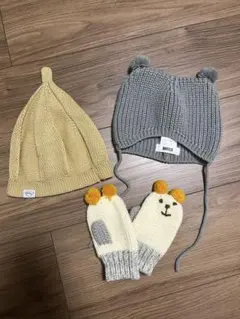 男の子用　ベビーニット帽と手袋セット