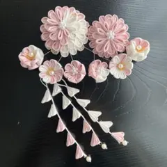 P08 つまみ細工の髪飾り-ピンク- 七五三　成人式　卒業式