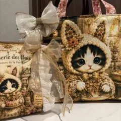 黒*こ様 ハンドメイド サコッシュ&ポーチ 猫 インド刺繍 ヌビキルト