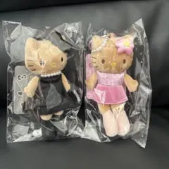 【新品】ハローキティ ぬいぐるみ セット（黒ドレス・ヒョウ日焼けピンク） 2個