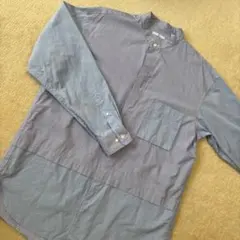 ユニクロ　青系ストライプ スタンドカラーシャツ 長袖