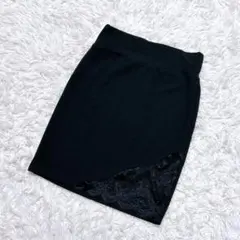 【c7588】膝丈スカート　タイト　レース　ブラック