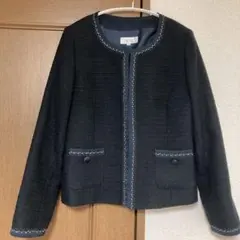 INFINE アンフィニ ノーカラーツィードジャケット 黒　13号　フォーマル