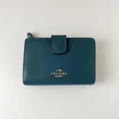 coach 折りたたみ財布　ブルーグリーン