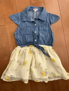 デニム 花柄 ワンピース 110cm 半袖