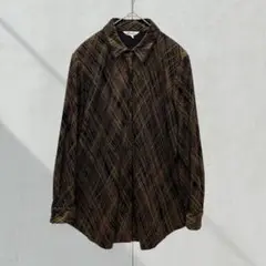 2395 【Bourbon】シャツ　長袖　総柄　Ｍ　レトロ　古着　ヴィンテージ感