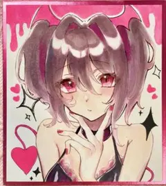 h*☆様 オリジナル手描きイラスト「きらめき猫耳アイドル」　コピック　小色紙　原 オリジナル手描きイラスト「きらめき猫耳アイドル 第3弾」 コピック