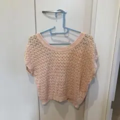 半袖　ニット　春ニット　レース　透け　カジュアル　ピンク　可愛い　トップス