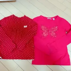 okaidi 蝶モチーフ 赤 長袖カットソー