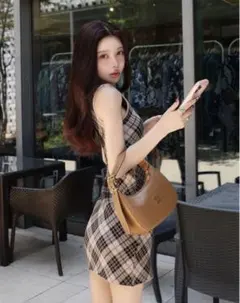 ダーリッチ Darich チェックジャガードノースリニットミニワンピース