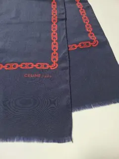 値下げCELINE マカダム フリンジ チェーン柄 シルク スカーフ ストールのサムネイル