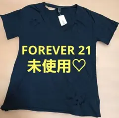 未使用♡ FOREVER 21 ダメージ加工 Vネック Tシャツ ブラック Sのサムネイル