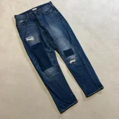 サマンサモスモス　パッチワークデニムパンツ　ダメージ加工　ブルー　L