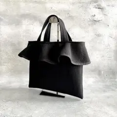 フリル付きヌビトートバッグ　2way ヌビバッグ　ブラック　ハンドメイド フリル付きヌビトートバッグ 2way ヌビバッグ ブラック
