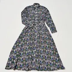 アンアシュリー　レトロ花柄長袖シャツワンピース　ロング　フリーサイズ