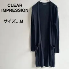 CLEAR IMPRESSION カーディガン 黒 ロング リブ 薄手 羽織り