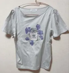 【クチュールブローチ】花柄パールTシャツ