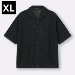 【新品完売品】GU ウォッシャブルメッシュニットシャツ 5分丈 ブラック XL