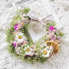 初夏の花壇♡グリーンとドライオレンジのフラワーリース❤️プレゼントハンドメイド