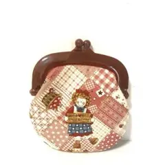 レトロ可愛いベス&ビリー柄の赤系パッチワーク風がま口(プラ小/ワイン)