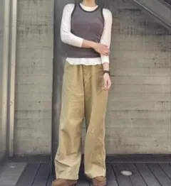 BEAMS BOY ワイド チノ パンツ ベージュ サイズ2