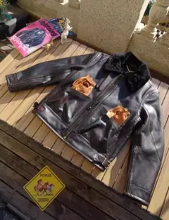 10184】オーストラリア産ムートン×茶芯馬革 ライダースジャケット 