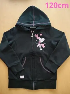 メゾピアノ　ハート柄黒パーカー 　ジャージ　120cm