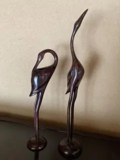 木製ツルの置物セット 大小
