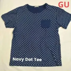 GU ドット柄 ポケットTシャツ ネイビー 水玉 総柄 L 半袖