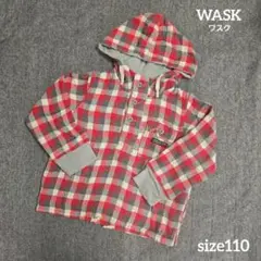 【美品】size110 WASK 赤チェック柄 フード付き トレーナー 秋冬