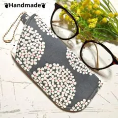 メガネケース ❦Circle flower❦グレー❦あじさい❦う早この布❦