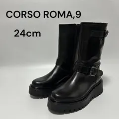 【美品】CORSO ROMA,9 ラウンドトウ厚底エンジニアブーツ24cm