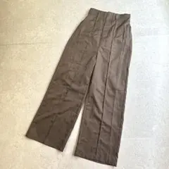 ルエレ Louere ハイウエスト 半永久センタープレスパンツ〔M〕ブラウン 茶のサムネイル