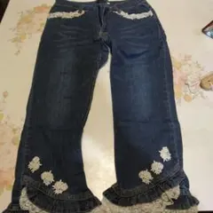 axes femme レース装飾 デニムパンツ