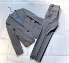 美品　ホワイトジョーラ パンツスーツ セットアップ 薄手 チェック グレー M