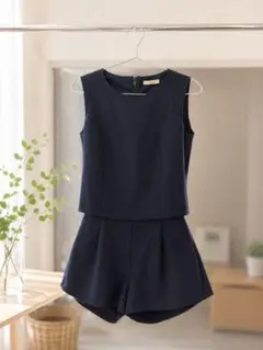 ノースリーブ オールインワン ショートパンツ ネイビーのサムネイル