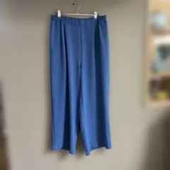 青色 ワイドパンツ ゴムウエスト