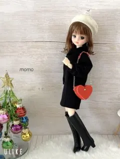 22cmドール服 ミニ丈ニットワンピ×ハート型バッグ♡2点セット