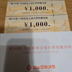 ビックカメラ 株主優待券 2000円分