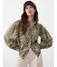 BANANA REPUBLIC 花柄 ブラウス カーキ M ボリューム袖 シャツのサムネイル