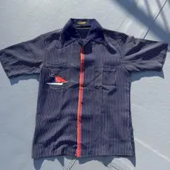 90s レトロシャツ デザインシャツ 総柄シャツ シャリ感 開襟シャツ ヨット柄