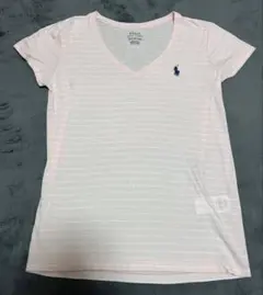 POLO RALPH LAUREN Vネック ボーダー Tシャツ ピンク