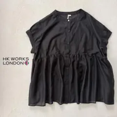 HK WORKS LONDON 半袖ギャザー切替ブラウス 黒 LL 大きいサイズのサムネイル